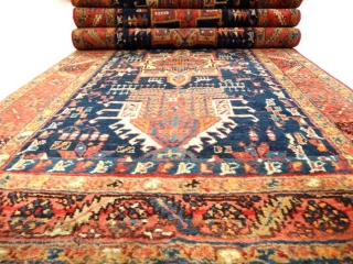 2 9 2  x  9 1  cm. is the size of this antique Karadjeh. Very good colours and very
good condition. The carpet has been washed. Original pattern. Persian Azerbaijan  ...