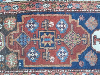 Antique runner knotted in north-west Persia by the nomadic tribe of Shahsavan, Moghan area. Very unusual pattern for a runner; with design was knotted in the mafrash of this
nomadic tribe. All the  ...