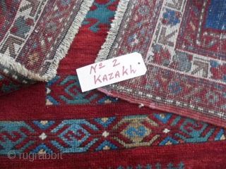 KAZAKH antique in very good condition. All wool and beautiful colors.
Amazing design for this CAUCASUS carpet. Size  cm. 240
 x 141 cm.
Maybe from the village or Borchalu. Professionally washed.
More info and  ...