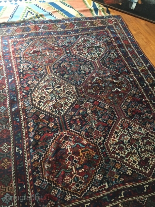 Khamseh in very good condition.
More pictures on request.
Original size and colors for this
antique Persian carpet.
Before 01.01.2000 has been exported
from Persia.

REGARDS   from COMO !

SOLD ! THANKS! 
     