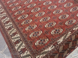 Perfect condition for this Turkmen Arabatchi main carpet.
All original without restors or repils. Washed and ready
for use. Important main border for this ERSARI group, 
knotted from Arabatchi tribe (boats border).
This piece has  ...