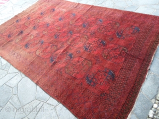 404 x 256 cm is the size of this antique ERSARI-Afghan with Big ersari gols. All 
wool and all natural dyes and shiny wool for this one. Very good condition and 
carpet  ...