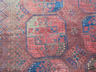 404 x 256 cm is the size of this antique ERSARI-Afghan with Big ersari gols. All 
wool and all natural dyes and shiny wool for this one. Very good condition and 
carpet  ...