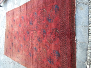 404 x 256 cm is the size of this antique ERSARI-Afghan with Big ersari gols. All 
wool and all natural dyes and shiny wool for this one. Very good condition and 
carpet  ...