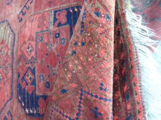 404 x 256 cm is the size of this antique ERSARI-Afghan with Big ersari gols. All 
wool and all natural dyes and shiny wool for this one. Very good condition and 
carpet  ...