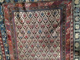 Daghestan dated in very good condition with lovely white
field and mehrab design. Size 140x101 cm. Egira date is
1320 moon calendar; soon calendar(Pape Gregorian) is 1902/3.
Fine knot for this one, and great fastened  ...