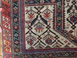 Daghestan dated in very good condition with lovely white
field and mehrab design. Size 140x101 cm. Egira date is
1320 moon calendar; soon calendar(Pape Gregorian) is 1902/3.
Fine knot for this one, and great fastened  ...