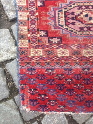 Nice Tekke Chuval, not the oldest but with some charm and some condition issues .. Size ca. 120 x 75 cm.            