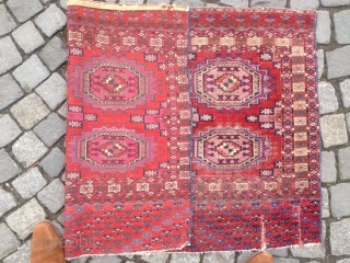 Nice Tekke Chuval, not the oldest but with some charm and some condition issues .. Size ca. 120 x 75 cm.            