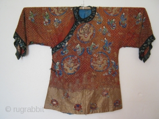 chinese leady robe textile silk metal embroidery 19th century                        