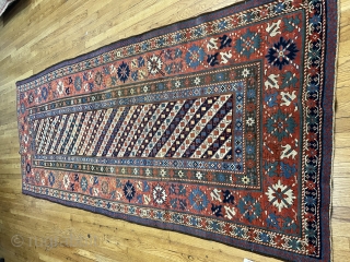 kazak long rug 3.10x9.8
last quarter 19century good condition with dark brown corrosion                     