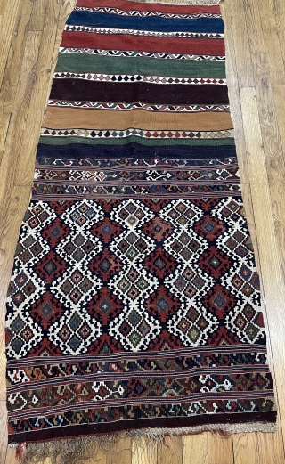 Turkish saddle rug with gold thread 5x2.2  mint condition                       