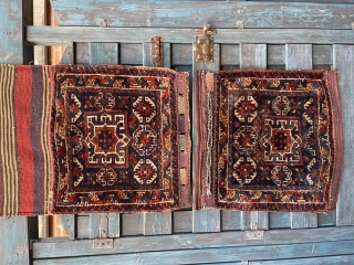 Qashgai saddlebag (It was)..One of them does not have kilim back..Superb colours and high pile...silky touch wool...                