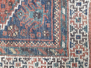 0008  Full pile Qashqai Shiraz rug from circa 1900-1910...It hes been used on the table .. All natural colours ...Size is 100x90 cm (3.2x2.9 feet)       