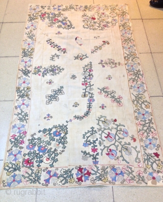 Antique uzbek silk kherboz Suzani 
Very beautiful rare suzani
Age about :1860s

100% handmade

Size: 200 cm X 114 cm


Suzani

Suzani is a type of embroidered and decorative tribal textile made in Tajikistan, Uzbekistan, Kazakhstan and  ...