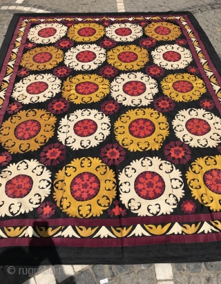 Vintage Uzbek Suzani bedcover 

100% handmade

Size: 250 cm X 195 cm


Suzani

Suzani is a type of embroidered and decorative tribal textile made in Tajikistan, Uzbekistan, Kazakhstan and other Central Asian countries.

Suzanis usually have  ...