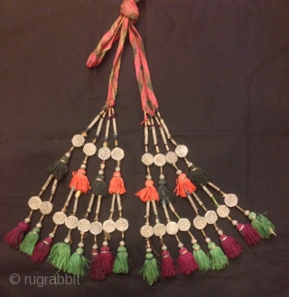 Vintage Uzbek afghan tribal silver tassel

Size :
Height : 80 cm

100% silver handmade

VINTAGE UZBEK TASSELS :
”Segusha”( Triangle) is a decorative embellishments, whose function, was to decorate the beddings tucked away folded against the  ...