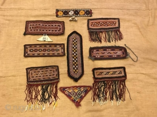Turkmen tekke amulet, Ethnic evil eyes amulet, talisman embroidery, vintage homedecor textiles, tribal ornaments accessories

Almost similar size more or less 
Size:
Height : 7 cm
Lenght : 17 cm

Totally 9 pieces 

Amulet or Talisman  ...