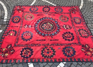 Vintage Uzbek Suzani bedcover ,tablecover, for sofas, hanging wall, decoration for your home

100% handmade

Size: 210 cm X 190 cm


Suzani

Suzani is a type of embroidered and decorative tribal textile made in Tajikistan, Uzbekistan,  ...