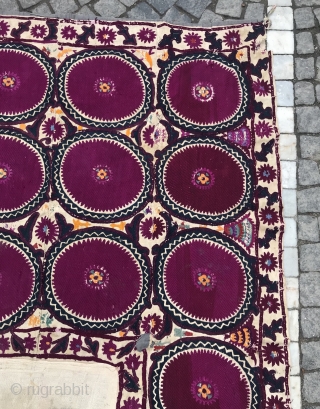 Antique Uzbek leylanabat embroidery Suzani , mihrab suzani cover, bohemian colorful home interior decoration textiles 

100% handmade

Size: 235 cm X 135 cm


Suzani

Suzani is a type of embroidered and decorative tribal textile made  ...