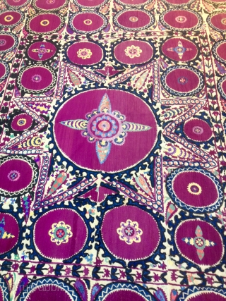 Antique Uzbek silk embroidery Suzani 
Very beautiful rare suzani

100% handmade

Size: 310 cm X 210 cm


Suzani

Suzani is a type of embroidered and decorative tribal textile made in Tajikistan, Uzbekistan, Kazakhstan and other Central  ...