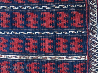 Afghanistan Baluch kilim salt bag, all wool, goat hair side wrappings, natural colors, great condition.  Circa 1920s. Size: 52 cm x 33 cm (21” x 13”).      