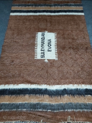 Turkish Siirt mohair blanket with a dedication note "From Solomon to Evon". Good condition. Approximately 190 cm x 125 cm (75" x 49").          