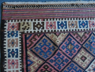 Fine Kurdish kilim. Wool on cotton.
Size:  147 cm x 231 cm (58” x 91”).
                  