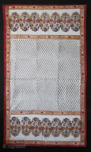 Central Asia block printed table cover. Circa 1930-40s. Natural colors. Size: 66” X 38” (168 cm X 97). cm              