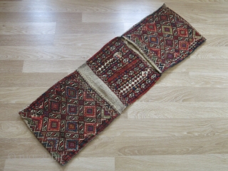 A very nice sample of Turkish kilim saddle bag, with a traditional weaving technique called zili. It is from Konya region, Central Anatolia. Circa 1930-40s. All wool with some natural some unnatural  ...