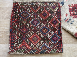 A very nice sample of Turkish kilim saddle bag, with a traditional weaving technique called zili. It is from Konya region, Central Anatolia. Circa 1930-40s. All wool with some natural some unnatural  ...