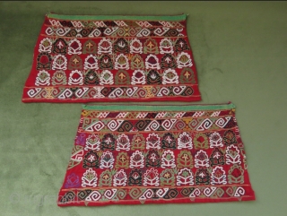 Turkmen  Chodor silk embroidery cuffs. Circa 1900 or earlier. 
Size: 39 cm x 20 cm (15" × 7.8").              