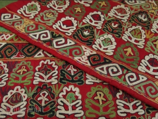 Turkmen  Chodor silk embroidery cuffs. Circa 1900 or earlier. 
Size: 39 cm x 20 cm (15" × 7.8").              
