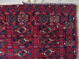 Turkmen Tekke chuval. Size: 109 cm x 67 cm (42.9" x 26.3"). It has a small patching in  the center as can be seen in the photos.     