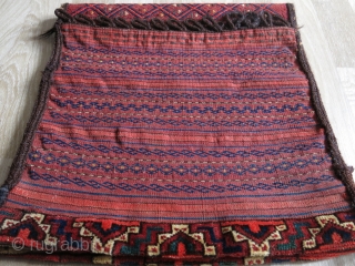 Turkmen Ersari saddlebag. Very fine pile skirt and corners. Great saturated colors. It has some stains in the back as can be seen in the last photo. Circa 1910-20s.

Size: 50 cm x  ...