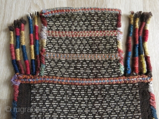 Persian Hallach tribal salt bag. Double side warp face woven. Circa 1920. Mostly natural colors. Size: 32 cm x 47 cm (12.5" x 18.5").         