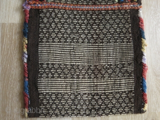 Persian Hallach tribal salt bag. Double side warp face woven. Circa 1920. Mostly natural colors. Size: 32 cm x 47 cm (12.5" x 18.5").         