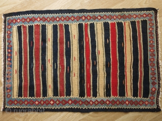 Minimalist mini Bijar kilim with natural colors and wool on cotton. 
Size: 23.5" x 35.5" (59 cm x 90 cm).             