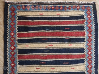 Minimalist mini Bijar kilim with natural colors and wool on cotton. 
Size: 23.5" x 35.5" (59 cm x 90 cm).             