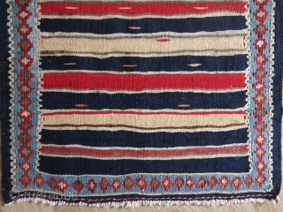 Minimalist mini Bijar kilim with natural colors and wool on cotton. 
Size: 23.5" x 35.5" (59 cm x 90 cm).             
