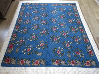 Turkish block printed blanket. It has couple of stains in the front and some in the back. 
Size: 155 cm x 188 cm (61" x 74").       