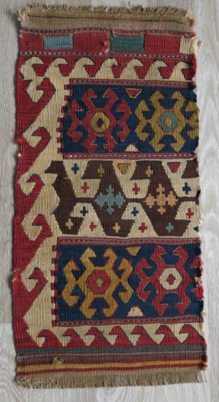 Shahsavan kilim bag face fragment. All good colors. 19th century. Size: 69 cm x 33 cm (27" x 13").              