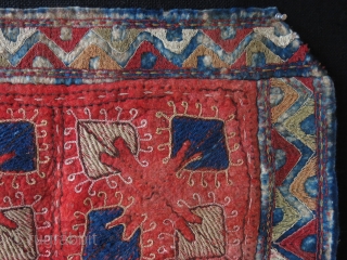 Kyrgyz silk embroidery felt fragment/cushion cover. Circa 1930s. Size: 65 cm x 67 cm (25.05" x 26.3").                