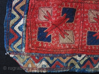 Kyrgyz silk embroidery felt fragment/cushion cover. Circa 1930s. Size: 65 cm x 67 cm (25.05" x 26.3").                