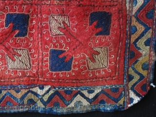 Kyrgyz silk embroidery felt fragment/cushion cover. Circa 1930s. Size: 65 cm x 67 cm (25.05" x 26.3").                