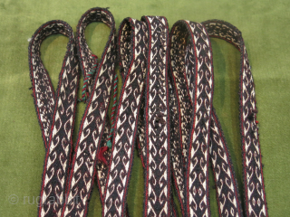 Konya Tauros Mountain Turkmen tent band pair. It is finely woven with angora and wool tassels. Great condition. Size: 4.28 m x 1.8 cm / 4.16 m x 2.5 cm (168" x  ...