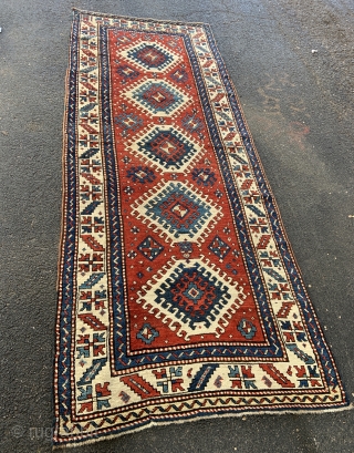 Caucasian Kazak Bordjalou Long Rug - 4'2 x 10'8 - 128 x 329 cm. c. 1880                 