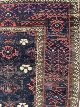 Baluch Rug with Mina khani pattern and a crazy main border, small highlight of cotton in white and light blue - 3'4 x 5'9 - 102 x 175 cm -   