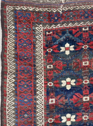 Another Mina khani Baluch Rug with with nice crude drawing and amazing colors including several beautiful blues - can email high resolution pictures on request - 3'3 x 5'7 - 99 x  ...