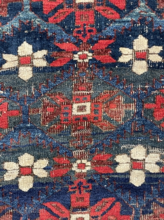 Another Mina khani Baluch Rug with with nice crude drawing and amazing colors including several beautiful blues - can email high resolution pictures on request - 3'3 x 5'7 - 99 x  ...